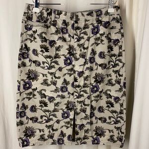 EDDIE BAUER 14 Corduroy Cream Purple Floral Skirt Straight